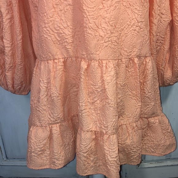 SHEIN X Orange Sherbet Embossed Very Full Puff Sleeve Lace Up Neckline S/S - Picture 3 of 11